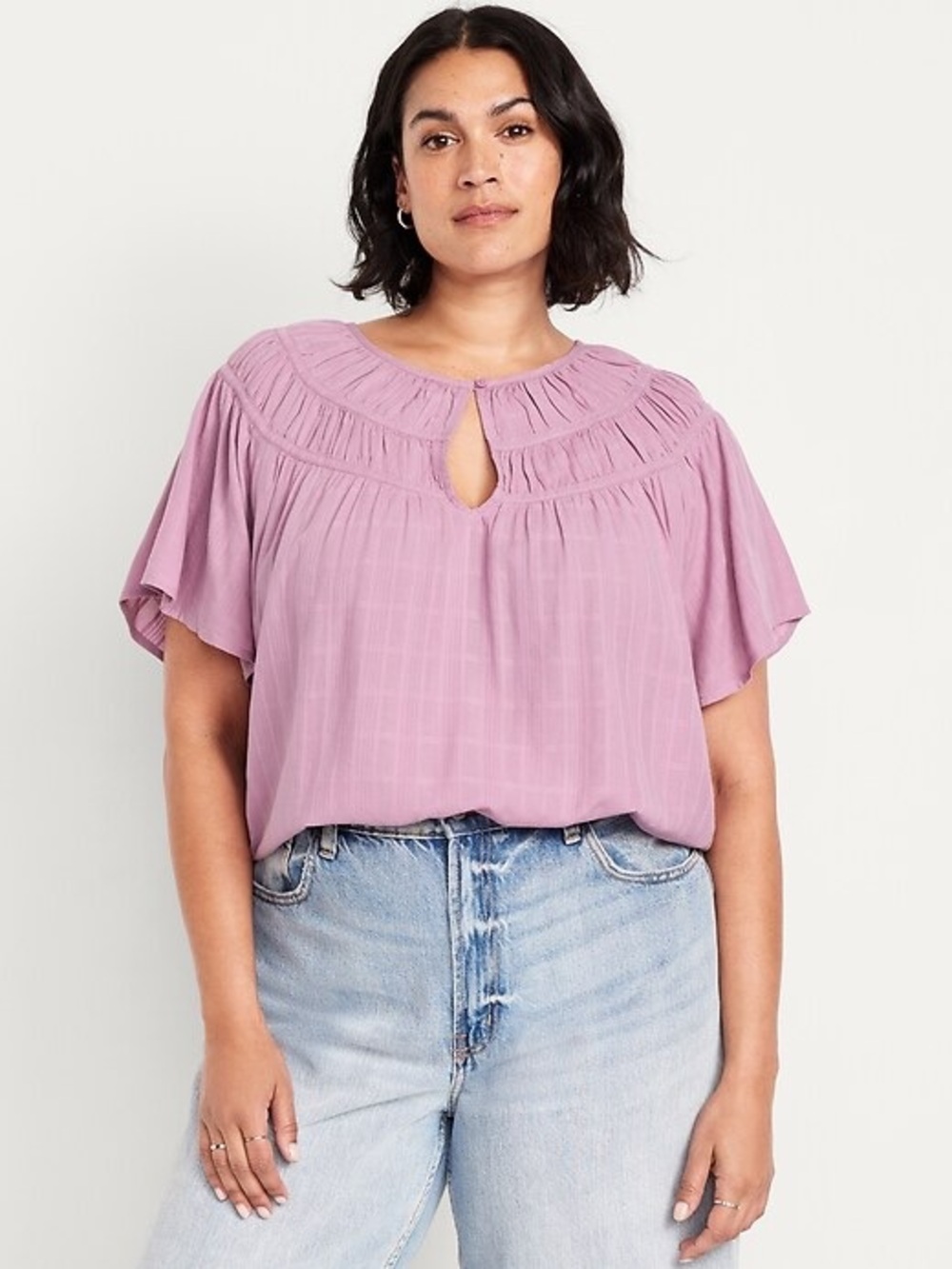 Women's Flutter Sleeve Keyhole Blouse